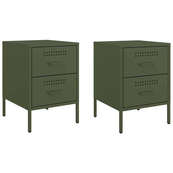 vidaXL Bedside Cabinets 2 pcs Olive Green 36x39x50.5 cm Steel