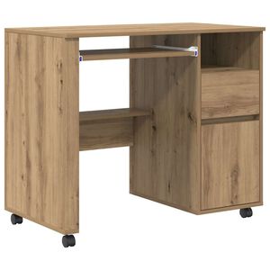 vidaXL Desk with Wheels Artisan Oak Engineered Wood 91 x 50 x 77 cm