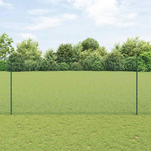 vidaXL Fence with Post Green 1.4 x 10 m Steel and PVC