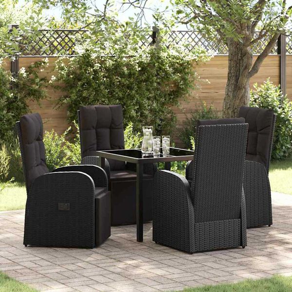 vidaXL Garden Dining Set with Cushion 5 pcs Black Poly Rattan