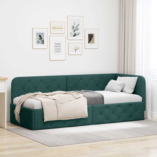 vidaXL Corner Bed Frame with Headboard Dark Green 80 x 200 cm Fabric