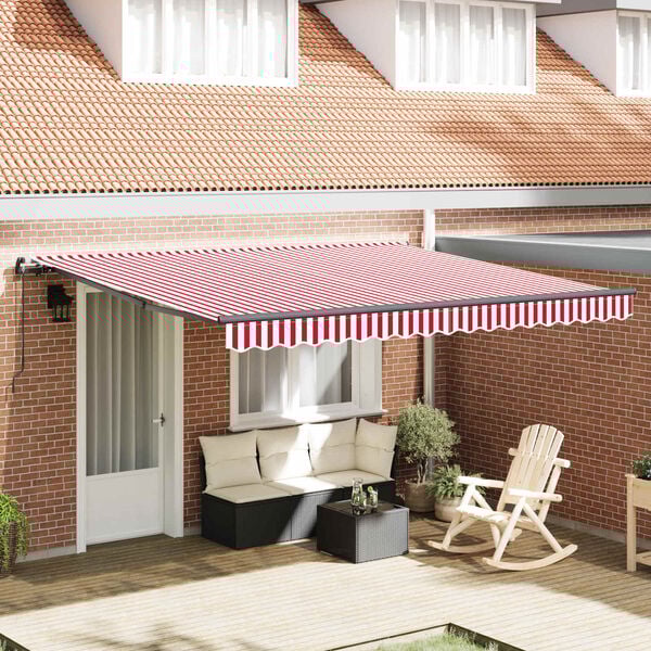 vidaXL Retractable Awning Manual Red and White 400 x 300 cm
