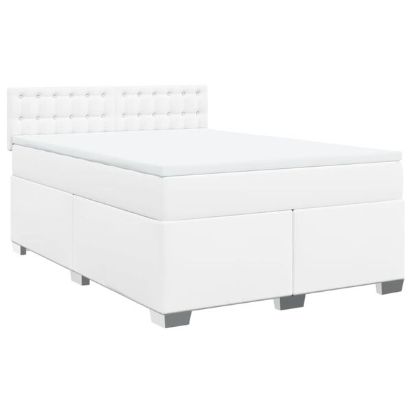 vidaXL Box Spring Bed with Mattress White 140x200 cm Faux Leather