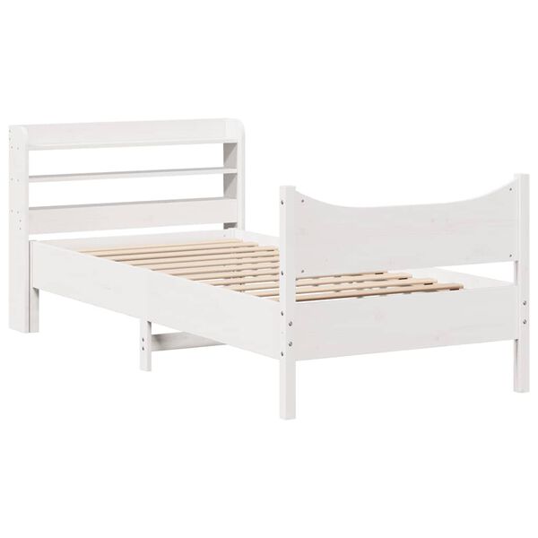 vidaXL Bed Frame with Headboard White 75x190 cm Small Single Solid Wood Pine