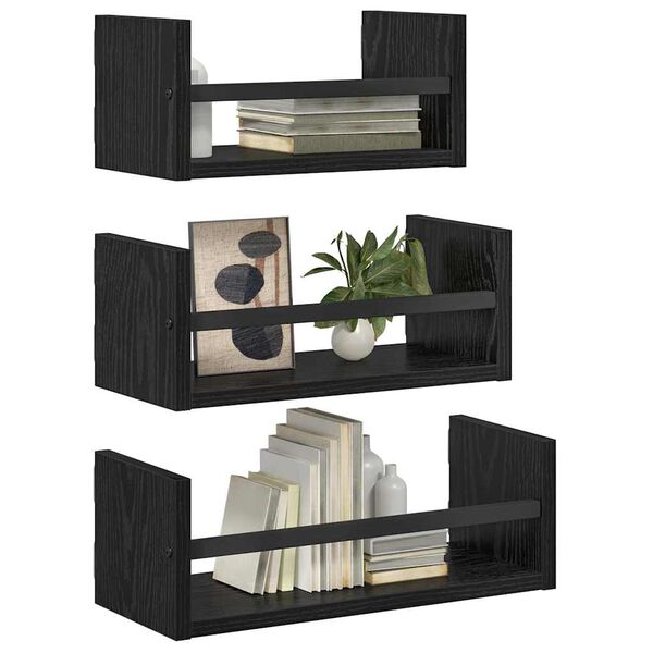 vidaXL Wall Shelf Set 3 pcs Black Oak 40 x 16 x 14 cm Engineered Wood
