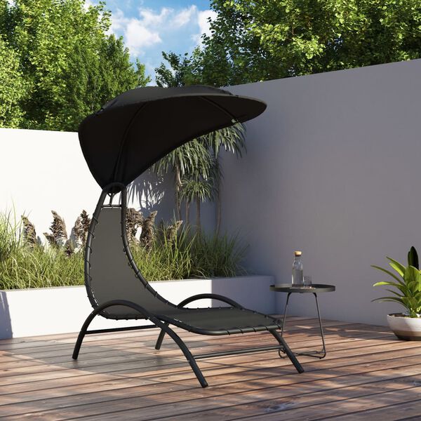 vidaXL Sun Lounger with Canopy Black 167x80x195 cm Fabric and Steel