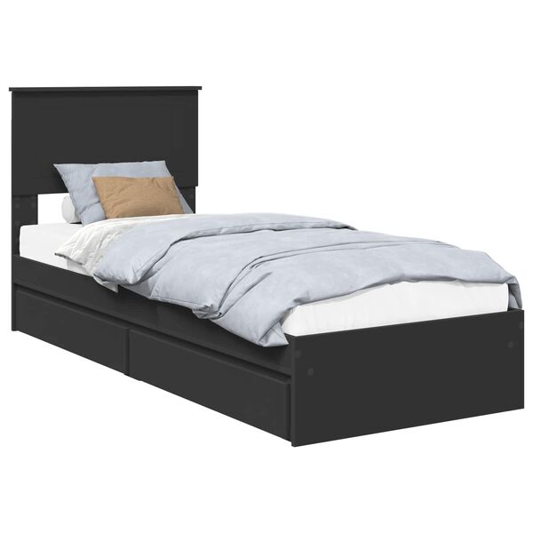 vidaXL Storage Bed with Headboard Black 75 x 190 cm Engineered Wood