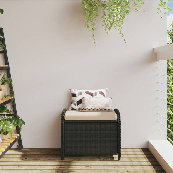 vidaXL Garden Stool with Cushion Black 58x46x46 cm Poly Rattan