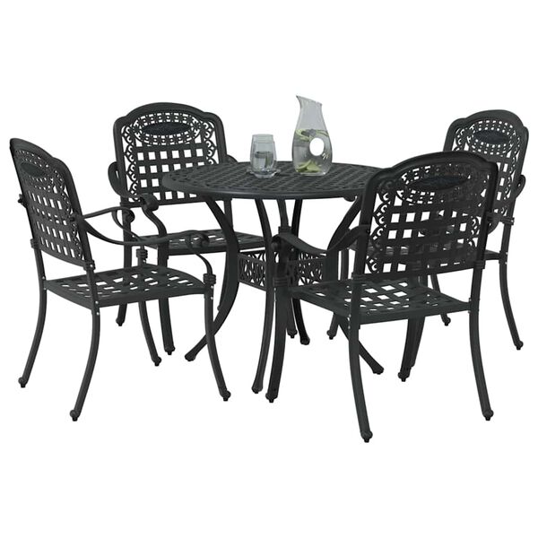vidaXL Garden Dining Set 5 pcs Black 90 x 90 x 75 cm Cast Aluminium