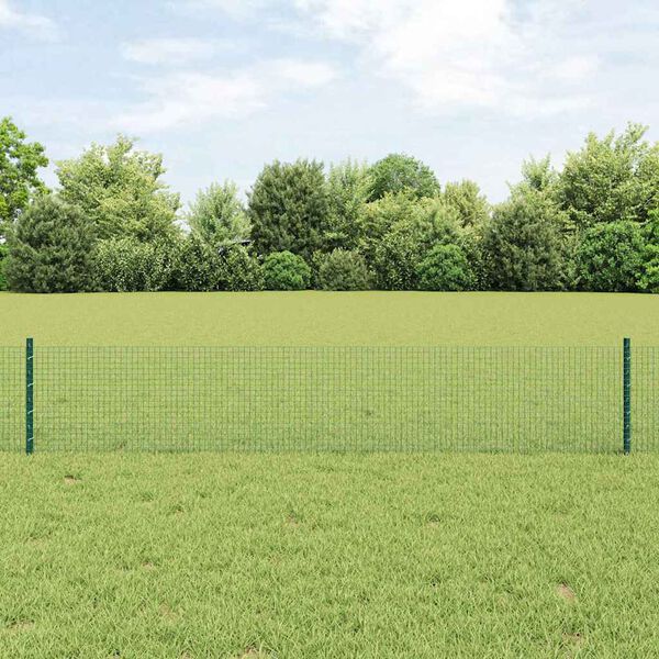 vidaXL Fence with Post Green 0.4 x 25 m Steel and PVC