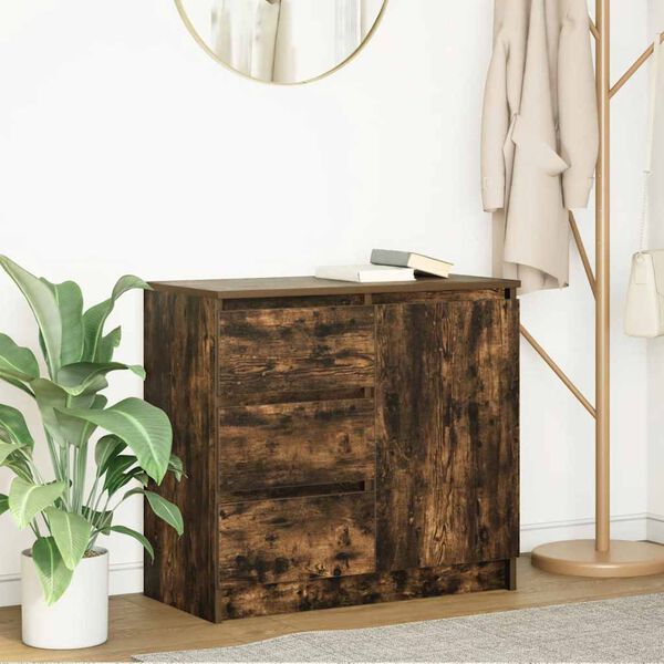 vidaXL Sideboard with Drawer Smoked Oak 71x35x65 cm Engineered Wood
