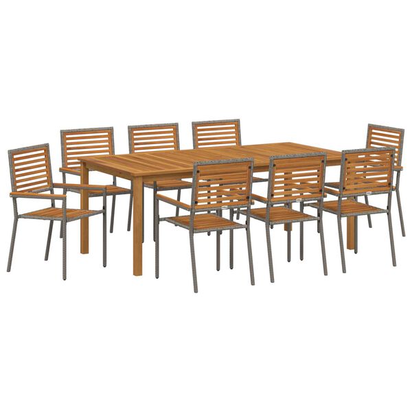 vidaXL Garden Dining Set 9 pcs Grey Poly rattan