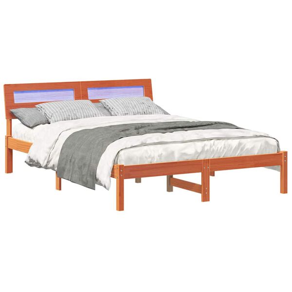 vidaXL Bed Frame with Headboard Wax Brown 120 x 200 cm Solid Pine Wood
