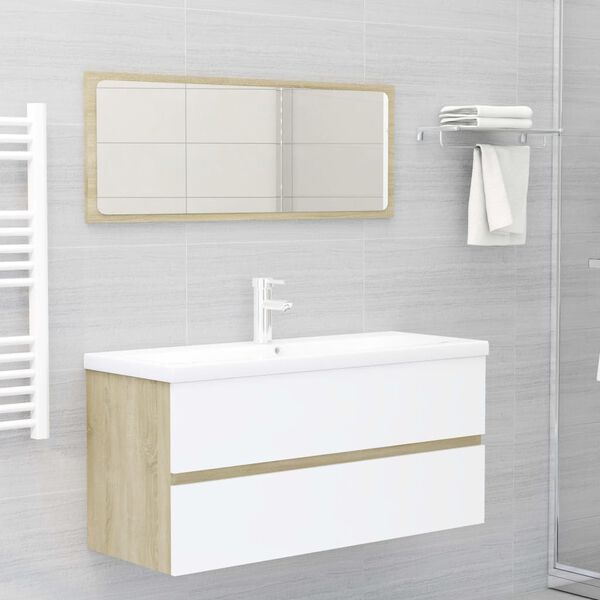 vidaXL 2 Piece Bathroom Furniture Set White and Sonoma Oak Engineered Wood