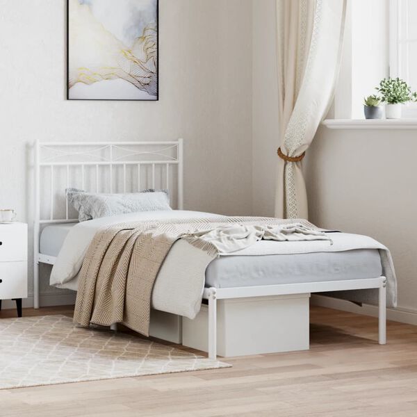 vidaXL Metal Bed Frame without Mattress with Headboard White 90x190cm