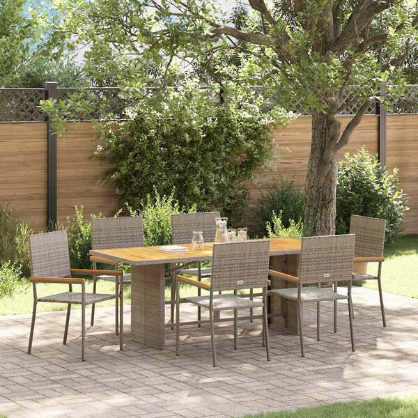 vidaXL Garden Dining Set 7 pcs Grey Poly Rattan