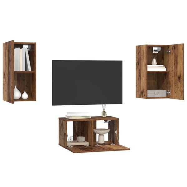 vidaXL TV Cabinet Set Wall-mounted 3 pcs Old Wood Engineered Wood