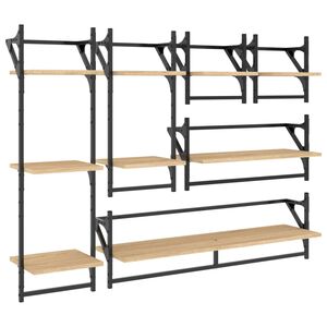 vidaXL 6 Piece Wall Shelf Set with Bars Sonoma Oak Engineered Wood