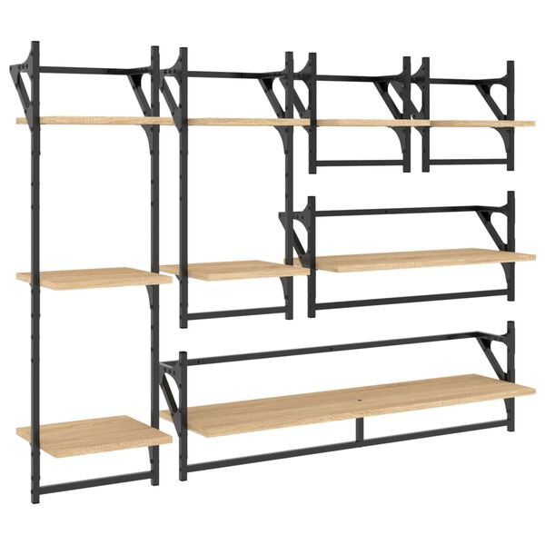 vidaXL 6 Piece Wall Shelf Set with Bars Sonoma Oak Engineered Wood