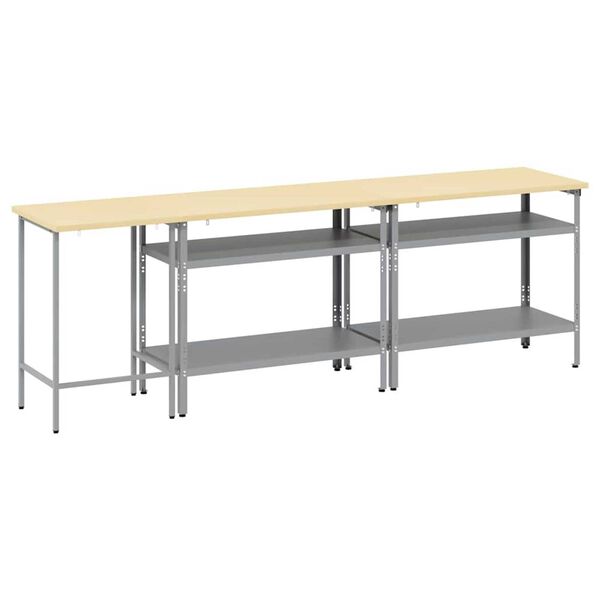 vidaXL Work Bench Set with Shelf with Storage 3 pcs Grey Steel