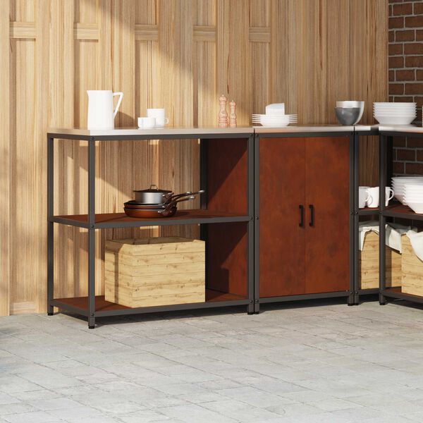 vidaXL Kitchen Storage Set with Shelf 2 pcs Rusty Weathering Steel