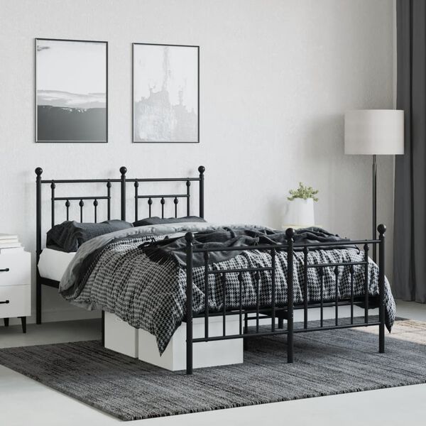 vidaXL Metal Bed Frame without Mattress with Footboard Black 120x200cm