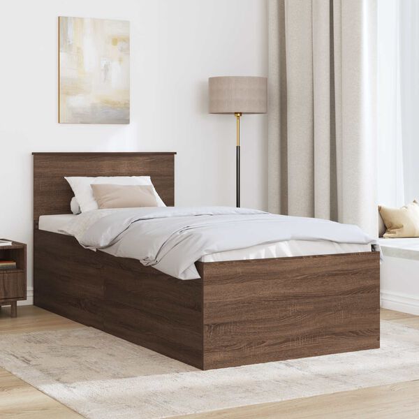 vidaXL Bed Frame with Headboard Brown Oak 75 x 190 cm Engineered Wood