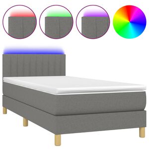 vidaXL Box Spring Bed with Mattress&LED Dark Grey 100x200cm Fabric