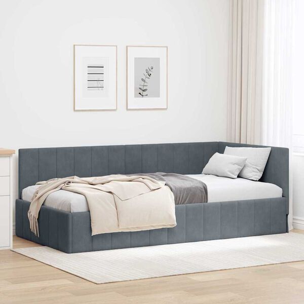 vidaXL Corner Bed Frame Dark Grey 100 cm x 200 cm Velvet