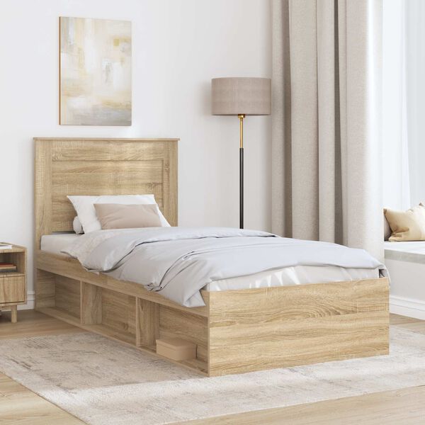vidaXL Bed Frame with Headboard Sonoma Oak 75 x 190 cm Solid Pine Wood
