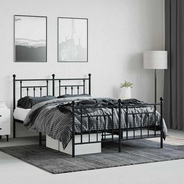 vidaXL Metal Bed Frame without Mattress with Footboard Black 140x190cm
