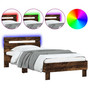 vidaXL Bed Frame without Mattress with LED Lights Smoked Oak 90x190 cm Single