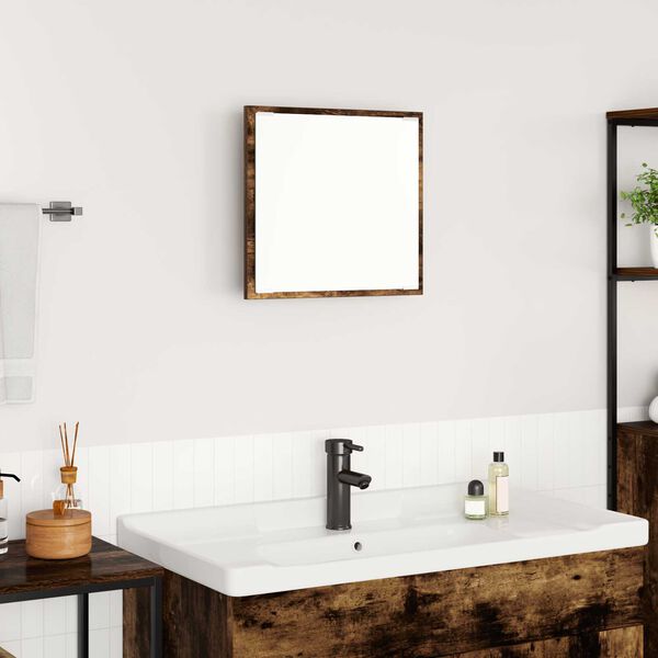 vidaXL LED Bathroom Mirror Smoked Oak 40 x 37 x 8.5 cm Engineered Wood