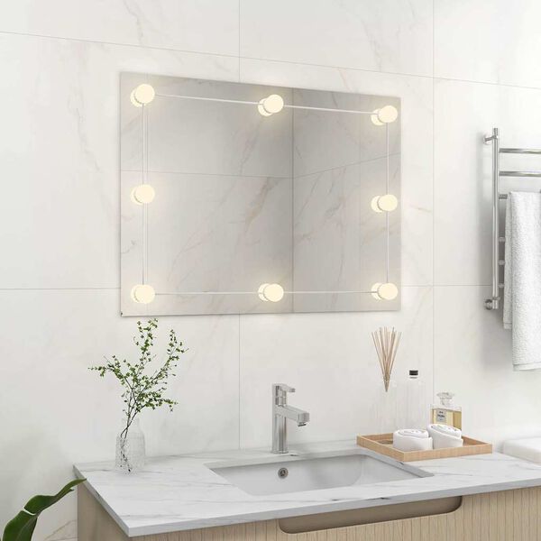 vidaXL Wall Frameless Mirror with LED Lights Rectangular Glass