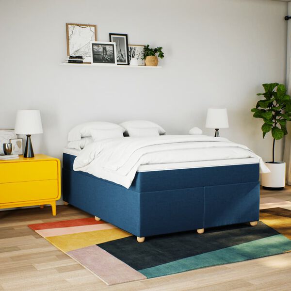 vidaXL Box Spring Bed with Mattress Blue 140x200 cm Fabric