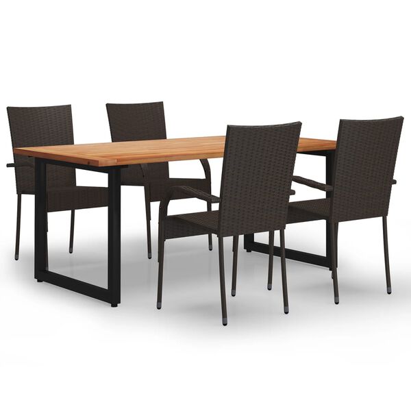 vidaXL 5 Piece Garden Dining Set Poly Rattan Brown