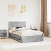 vidaXL Bed Frame with Drawer Concrete Grey 120 x 190 cm Engineer Wood