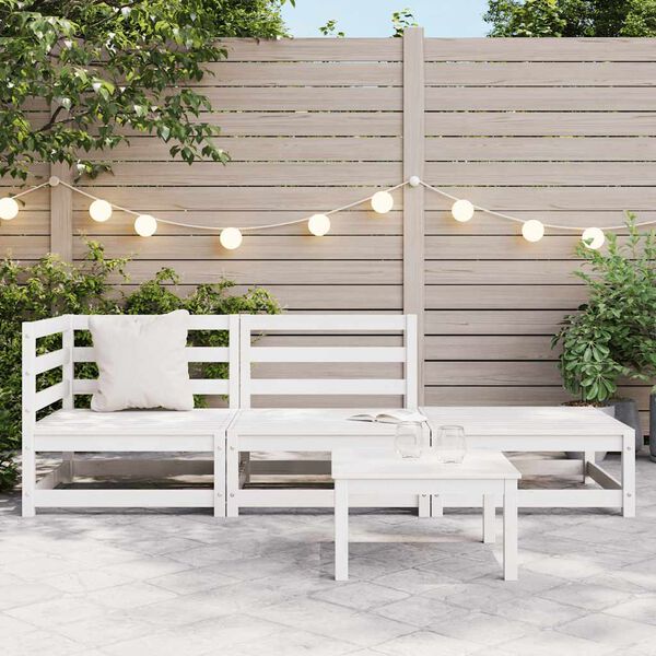 vidaXL 3 Piece Garden Lounge Set White Solid Pinewood