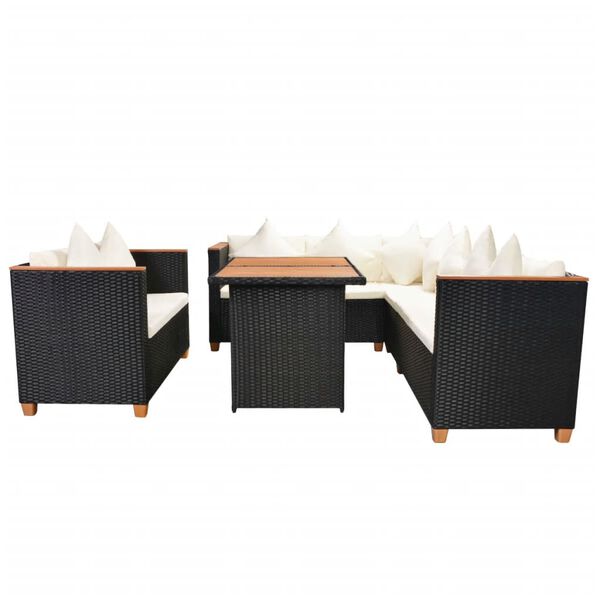 vidaXL 5 Piece Garden Lounge Set with Cushions Poly Rattan Black
