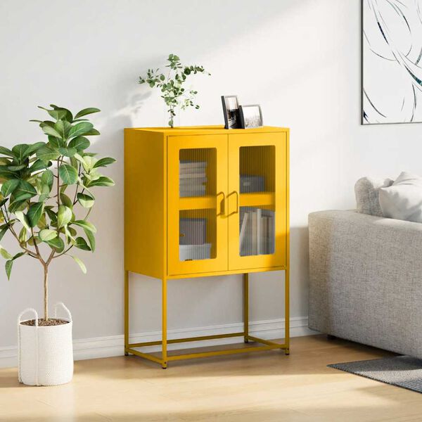 vidaXL Highboard Mustard Yellow 68x39x107 cm Steel