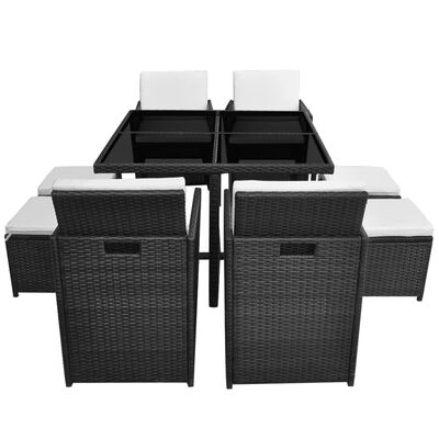 vidaXL 9 Piece Outdoor Dining Set with Cushions Poly Rattan Black