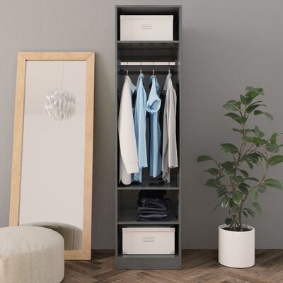 vidaXL Wardrobe High Gloss Grey 50x50x200 cm Engineered Wood