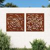 vidaXL Garden Wall Decorations 2 pcs 55x55 cm Corten Steel Rose Design