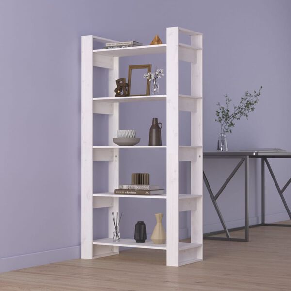 vidaXL Book Cabinet/Room Divider White 80x35x160 cm Solid Wood