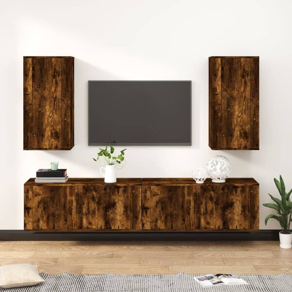 vidaXL 4 Piece TV Cabinet Set Smoked Oak Engineered Wood