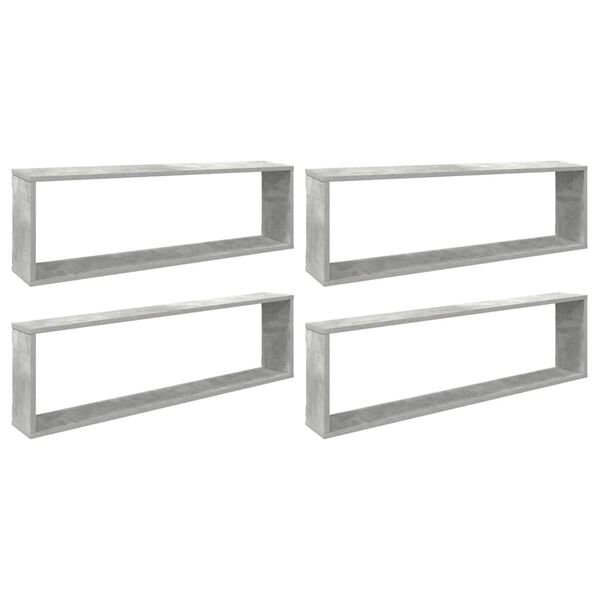 vidaXL Wall Cube Shelf 4 pcs Concrete Grey 100x15x30 cm Engineered Wood