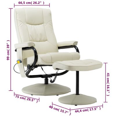 vidaXL Massage Chair with Foot Stool Cream Faux Leather