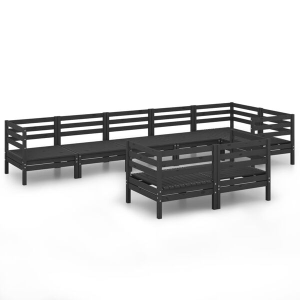 vidaXL 8 Piece Garden Lounge Set Solid Wood Pine Black