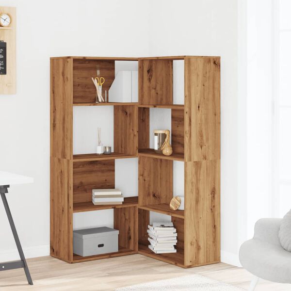 vidaXL Corner Bookcase 4-Tier Artisian Oak 85x85x140 cm Engineered Wood