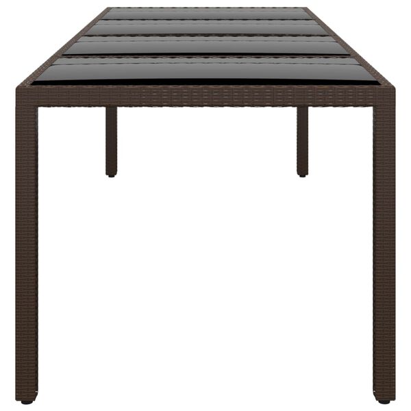 vidaXL Garden Table with Glass Top Brown Poly Rattan